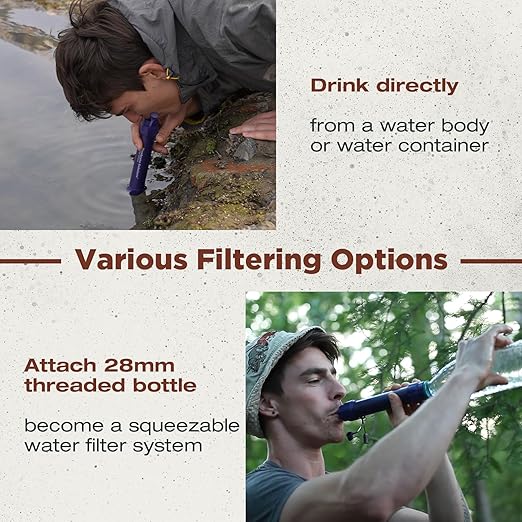 Membrane Solutions Water Filter Straw S2 NSF/ANSI 42&amp372&amp401 Certified 4-Stage 0.1 μm Portable Water Purifier with Replaceable Filter 5000L Capacity for Camping Hiking Survival and Emerg