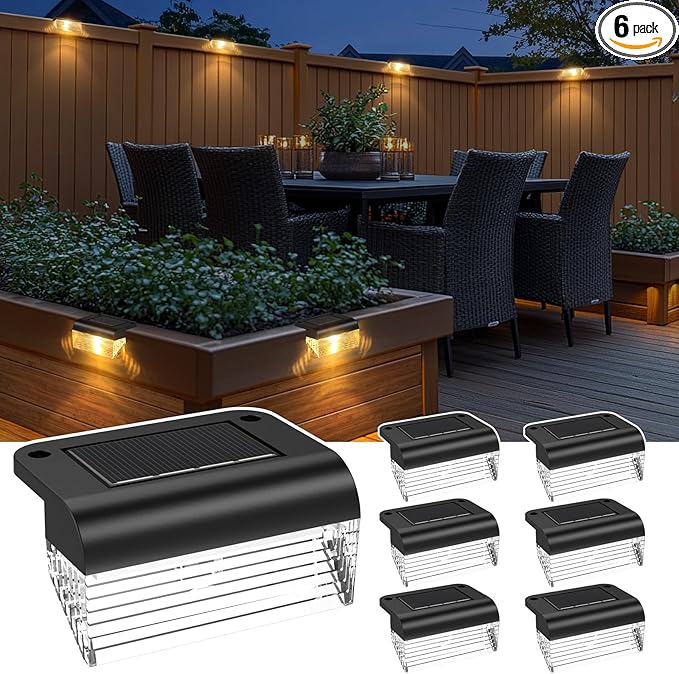 TIJNN Solar Deck Lights Outdoor Lighting Solar Fence Light Waterproof Backyard Essentials Patio Decorfor Outdoor Stairs Step Fence Yard Patio- 6 Pack