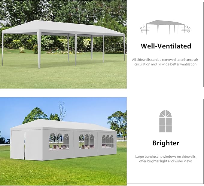 HomGarden 10'x30' Outdoor Party Tent Heavy Duty Large Backyard Canopy Tent Cater Party Favor Supplies Patio Gazebo for Outdoor Events Wedding Gatherings BBQ with Removable Sidewalls