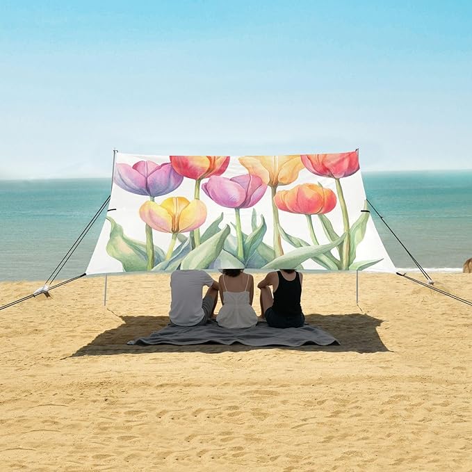 ALAZA Watercolor Colorful Tulips Beach Tent Sun Shelter Portable Canopy Sunshade for Outdoor Camping Picnics Backyard Fun 10x9 ft