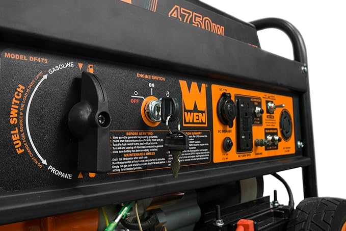 WEN 4750-Watt 120V/240V Dual Fuel Portable Generator with Wheel Kit and Electric Start (DF475T)