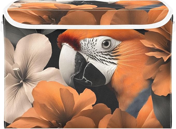 AIXIWAWA Lidded Storage Cube (Parrot Floral) Fabric Foldable Closet Bins with Flip Lid and Handles Organizer Basket Container 16.5 x 12.6 x 11.8 IN