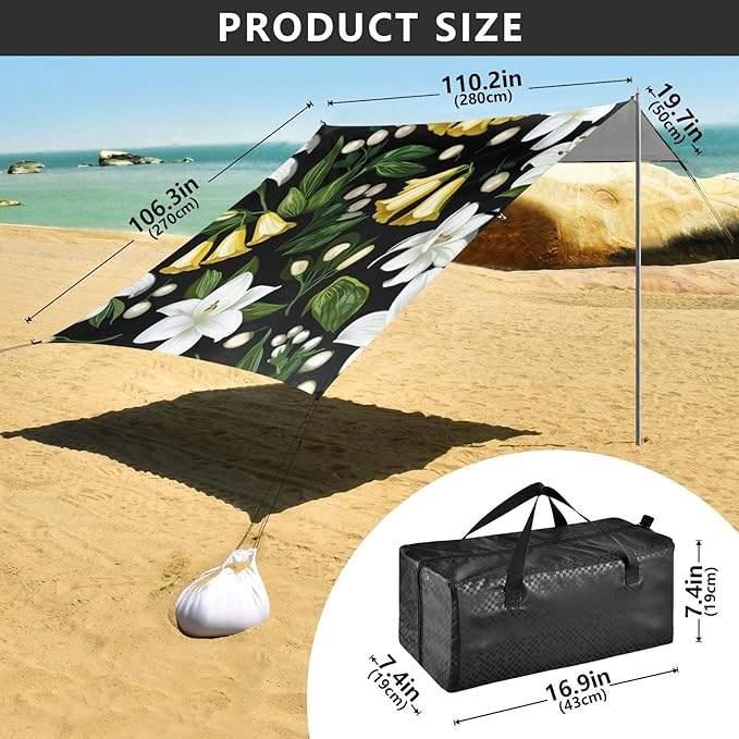 Beach Canopy with Windproof Ropes &amp Sandbags Beach Tent Sun Shade Sun Shelter for Camping Trips Fishing Backyard Fun or Picnics Lily