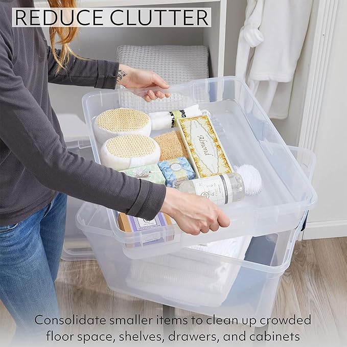 Rubbermaid Cleverstore 74 Qt Clear Storage Bins with Lids and Nesting Tray 4-Pack Stackable BPA-Free Made in USA
