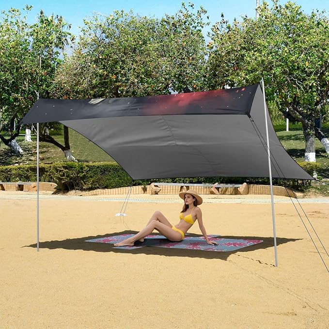 ALAZA Wolf Galaxy Space Nebula Beach Tent Sun Shelter Portable Canopy Sunshade for Outdoor Camping Picnics Backyard Fun 10x9 ft