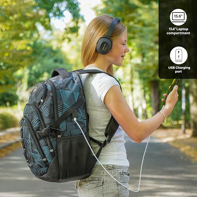 Swissdigital Laptop Backpack with USB Charging Port Travel Backpack Fits 15.6 inches Computer 31L Backpack for Men Dark Green | SD803-96