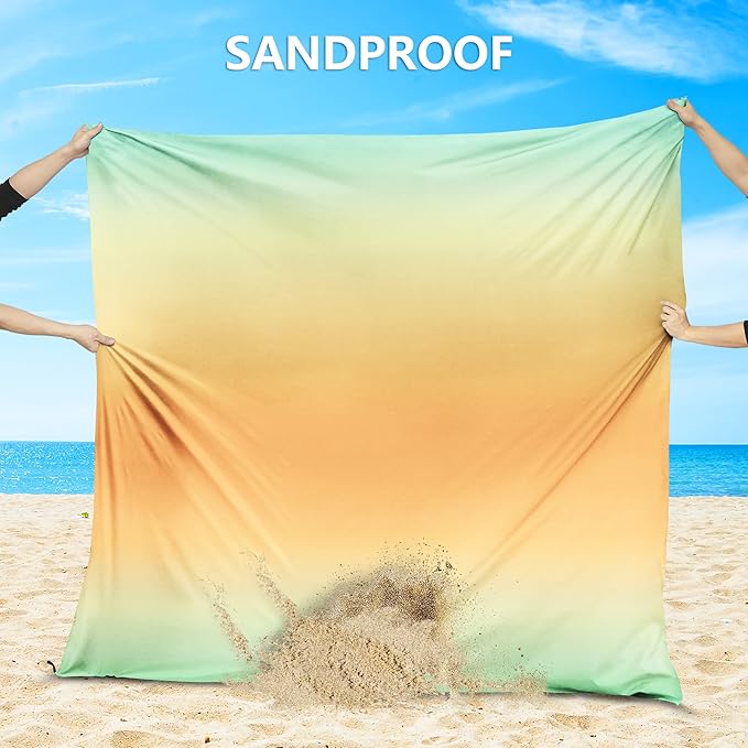 WIWIGO Beach Blanket Waterproof Sandproof Beach Mat 79 X 83/10'x9'for 2-8 Adults Quick Drying Outdoor Picnic Mat Beach Accessories for Travel Camping Hiking