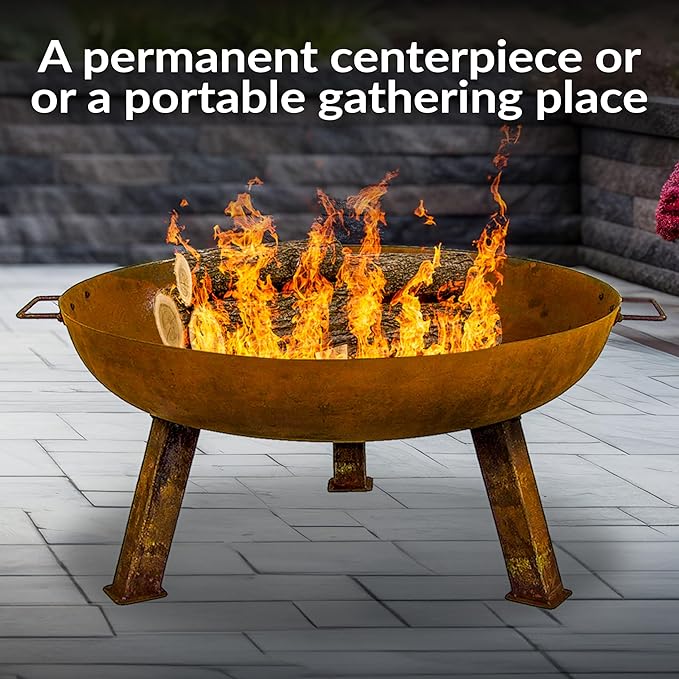 Sunnydaze 30-Inch Cast Iron Heavy Duty Fire Pit for Outside - Wood Burning Outdoor Fire Pit Bowl with Handles - Rust