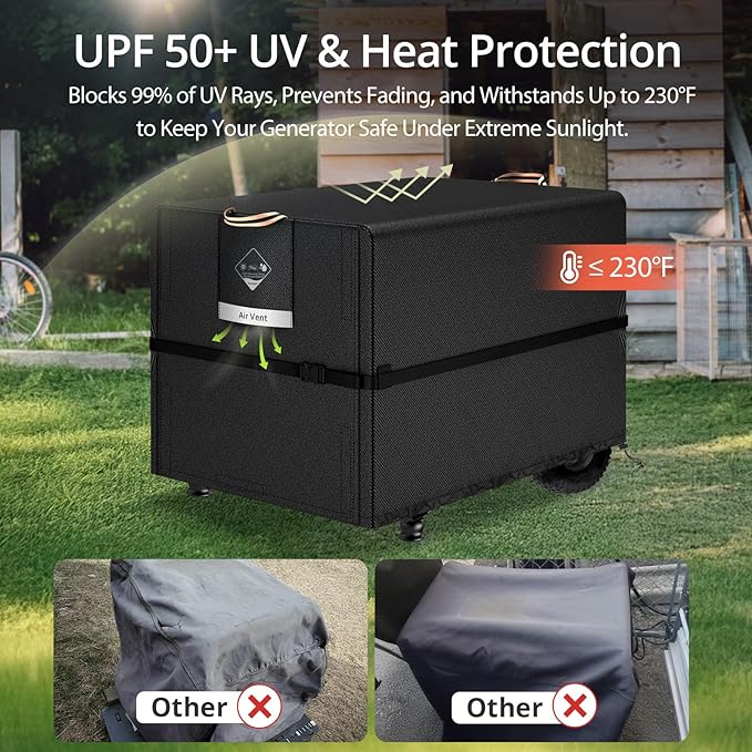 QH.HOME Waterproof Generator Cover 32x24x24 inch 900D Heavy Duty Oxford with Secure Windproof Buckle- for Most Generators 5000-10000 Watt Black