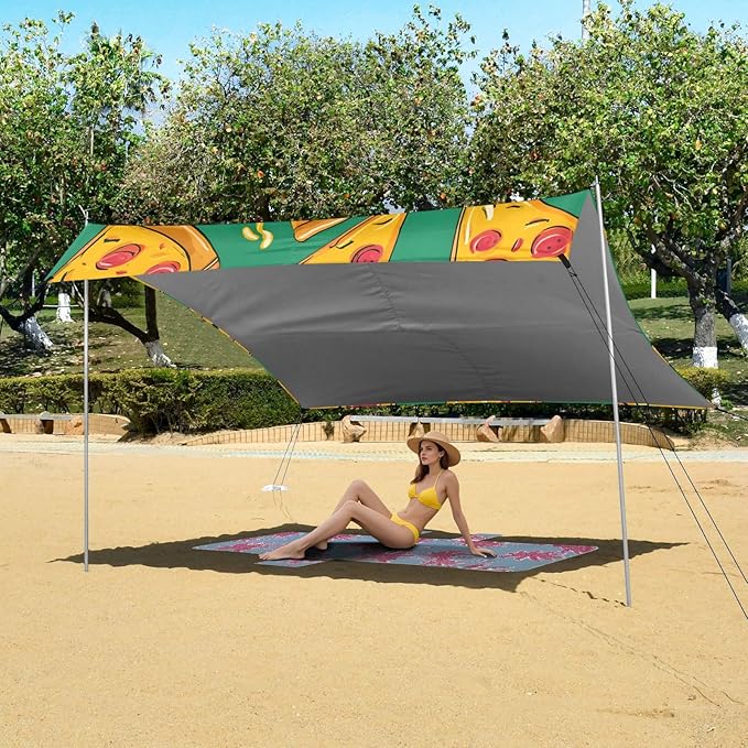 ALAZA Pizza Green Pattern Beach Tent Sun Shelter Portable Canopy Sunshade for Outdoor Camping Picnics Backyard Fun 10x9 ft