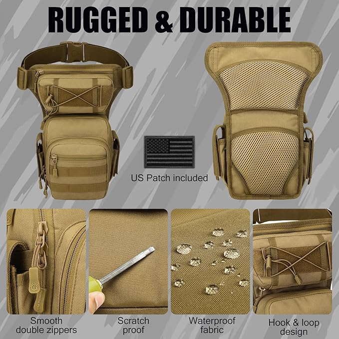 Protector Plus Tactical Drop Leg Bag Military Tool Gear Fanny Thigh Pack Utility Airsoft Motorcycle Cycling Waist Gear Pouch (Patch Included)