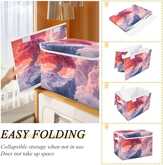 Storage Cube with Lid Fantastic Tree Print 16.5×12.6×11.8 IN 1 Pack Collapsible Large Capacity Foldable Storage Basket Bin Organizer
