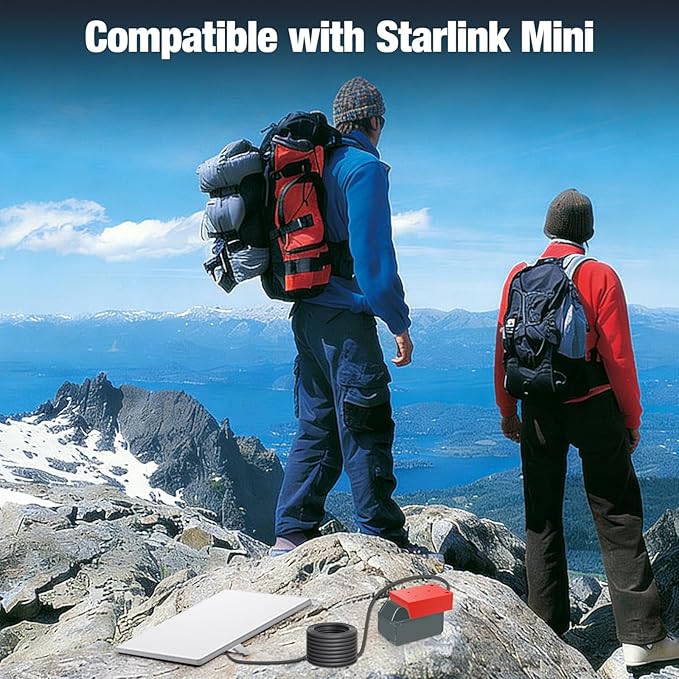 Starlink Mini Battery Adapter Compatible with Mil.Waukee 18V Lithium ion Battery Starlink Mini Power Cable 3.2FT 18AWG Cord DC Power Cable Waterproof Portable for Car Camp Travel Ship
