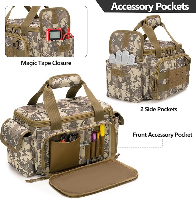 Rexmica Small Tool Bag with Anti-friction and Thick Padded Bottom Tool Storage Organizer for Men Tactical Range Bag Multi-functional Work Bag for Repairman Electrician Carpenters (Camo)