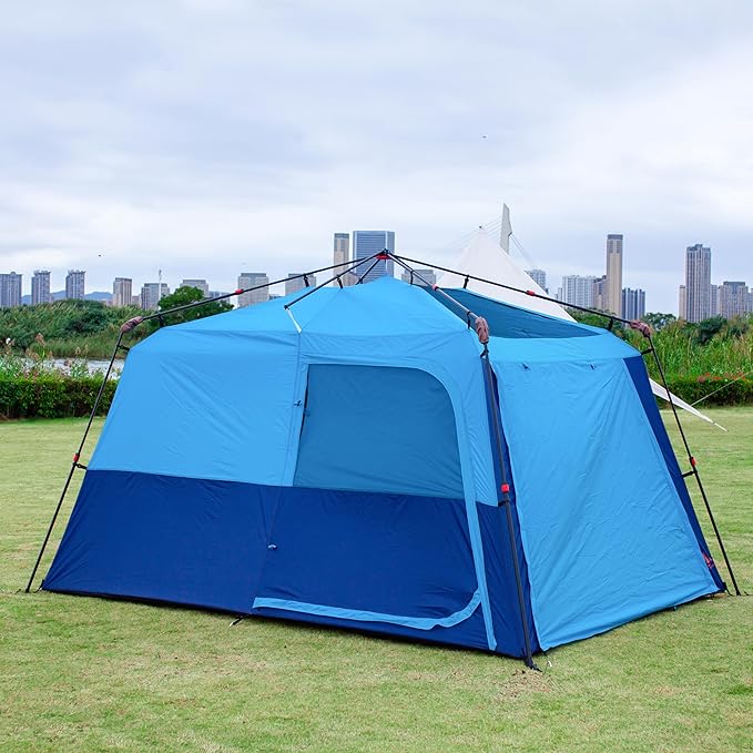 KTT Extra Large Tent 6-10-12-14 Person(A)Family Cabin Tents2 Rooms3 Doors and 3 Windows with MeshStraight WallWaterproofDouble LayerBig Tent for OutdoorPicnicCampingFamily Gathering