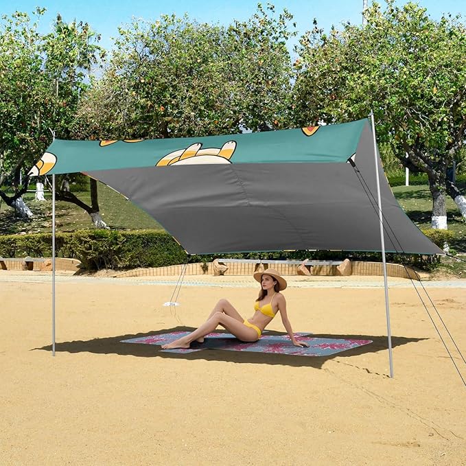 ALAZA Corgi with Sunglass Pattern Beach Tent Sun Shelter Portable Canopy Sunshade for Outdoor Camping Picnics Backyard Fun 10x9 ft