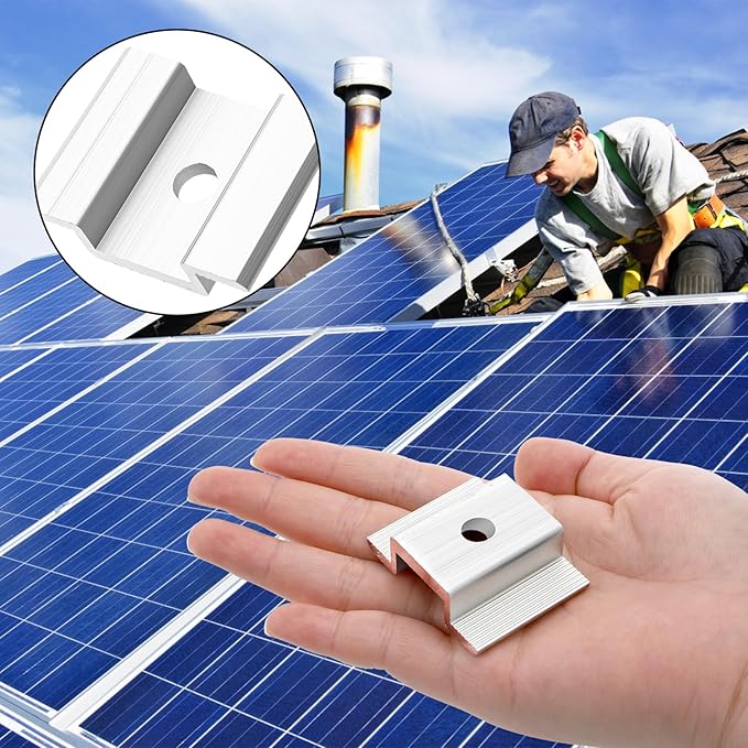 YOUEON 48 Pcs Solar Panel Mid Clamps for 35-50mm Solar Planels 1.06 Inch Aluminum Solar Panel Bracket for Solar Panels PV Mounting Accessories