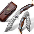 3.7 Inch Folding Pocket Knife Japanese SKD11 Damascus Steel Blade - Outdoor Camping Knife EDC Tactical Knife Forged Steel with G10 Handle Portable Survival Knife for Hunting Hiking