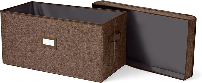 Covermates Keepsakes Storage Box Heavy Duty Polyester Organizer Bin Stackable Design Reinforced Handles ID Window Closet Garage Home Storage Brown Heather