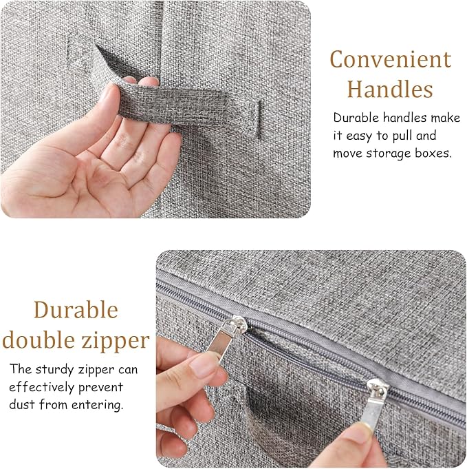 Underbed Storage Box Containers with Lid Foldable Blanket Baskets Home Underbed Organization for Organizing Clothes Shoes Pillows 17.7x13.7x9.8Inches Grey 2 Pack