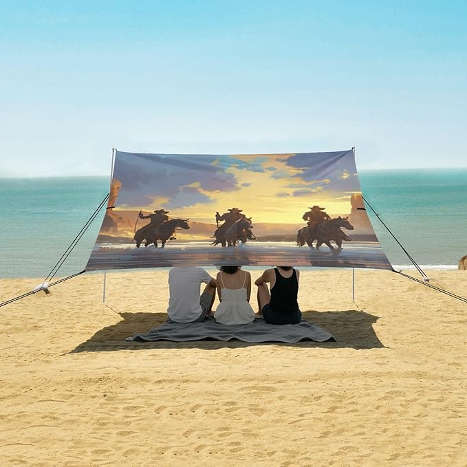 Beach Canopy with Windproof Ropes &amp Sandbags Beach Tent Sun Shade Sun Shelter for Camping Trips Fishing Backyard Fun or Picnics Cowboy