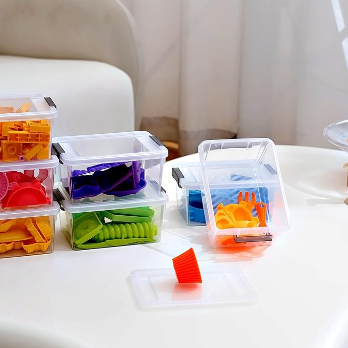 Citylife 1.3 QT 20 Packs Small Storage Bins Plastic Storage Container Stackable Box with Lids for Organizing Clear White