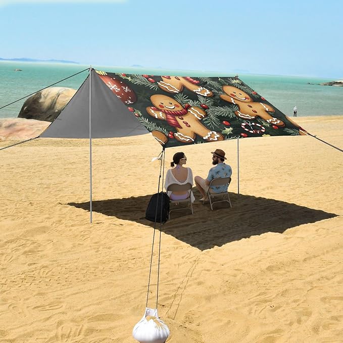 ALAZA Gingerbread Man Christmas Ball Pattern Beach Tent Sun Shelter Portable Canopy Sunshade for Outdoor Camping Picnics Backyard Fun 10x9 ft