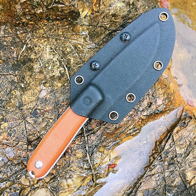 Watchman W205D EDC Fixed Blade Knife 14C28N Blade Steel Micarta Handle with Kydex Sheaths for Outdoor Activities Camping Brown