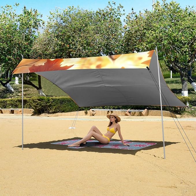ALAZA Little Cat Maple Leaf Beach Tent Sun Shelter Portable Canopy Sunshade for Outdoor Camping Picnics Backyard Fun 10x9 ft