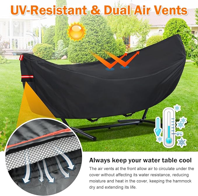 Waterproof 10 FT Hammock Cover 210T Sun Rain UV Dust Snow Protection Outdoor Hammock Covers with Windproof Straps &amp Soft Cotton Lining for 10ft Stand