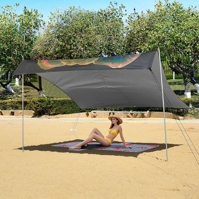 ALAZA Elephant Portrait Art Beach Tent Sun Shelter UPF50+ Protection Beach Shade Canopy w/ 4 Sandbags for Outdoor Camping Fishing Backyard Fun Picnic 10x9 ft