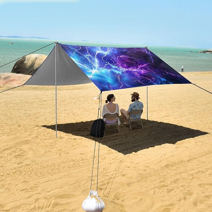 ALAZA Blue Purple Lightning Electricity Cross Lightning Beach Tent Sun Shelter Portable Canopy Sunshade for Outdoor Camping Picnics Backyard Fun 10x9 ft