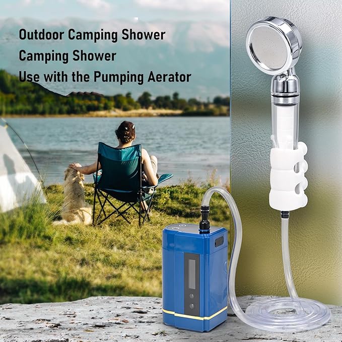 Asixxsix Portable Outdoor Shower 4000mAh PP Rechargeable Camping Shower Pump with Showerhead USB Rechargeable 110cm Hose Portable Shower for Camping for Hiking Travel Car Pet