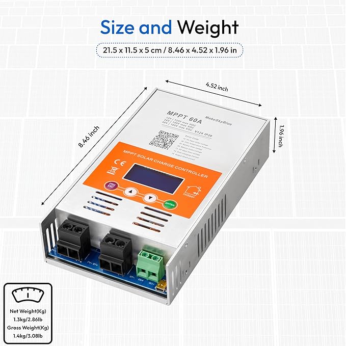 60A MPPT Solar Charge Controller V124 – Upgraded 12V/24V/48V Auto Detection Supports Lead-Acid &amp Lithium Batteries Max 160V PV Input