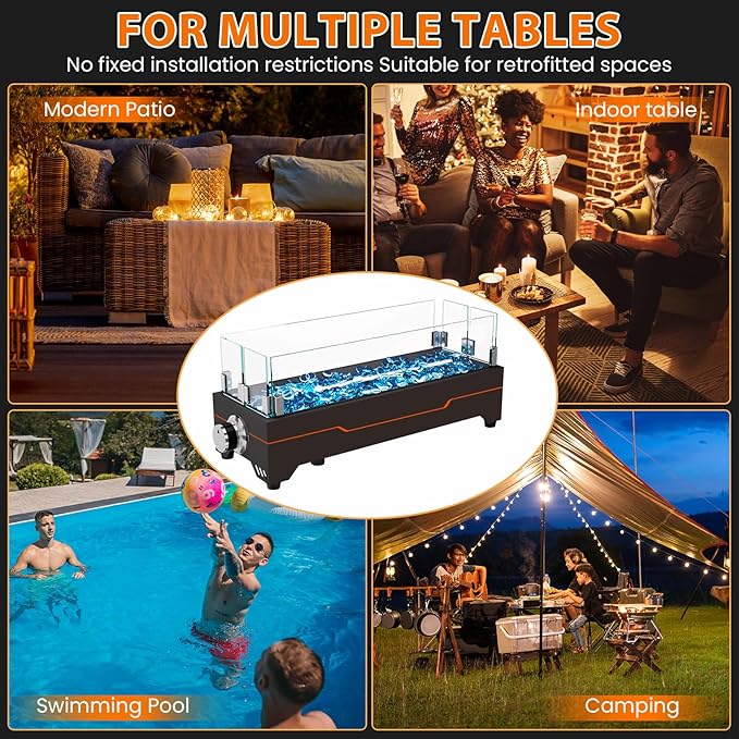 GRISUN Tabletop Fire Pit20 Inch Propane Fire Pit Table40000 BTU Table Top Firepit with Glass Wind GuardStainless Steel BurnerFire GlassPortable Propane fire Pit for Patio Camping Backyard &amp