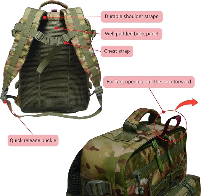 20L DERBY Tactical Medical Backpack – Camouflage First Aid Kit Bag with MOLLE Waterproof Zippers Removable Organizers OCP Field-Ready Design