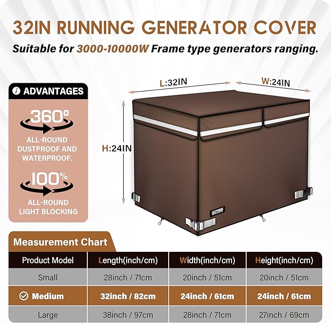 2025 Upgrade 900D+210D Heavy Duty Thicken Fabric. GUYISS Generator Covers While Running. 32L×24W×24H Top Can Be Opened for Refueling Compatible with 4500W-10000W Frame Generator Coffee.