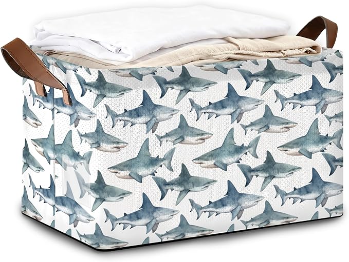 Sharks Storage Bin with Handles Basket Storage Organizer for Shelves Closet Nursery Book Laundry Hamper &amp Home Decor