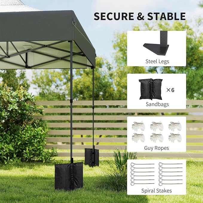 Outsunny 10 x 20 ft Pop Up Canopy Tent Heavy Duty UPF50+ Outdoor Portable Instant Canopy Shelter with Wheeled Carry Bag Sandbags Adjustable Height for Parties Events Camping Dark Gray