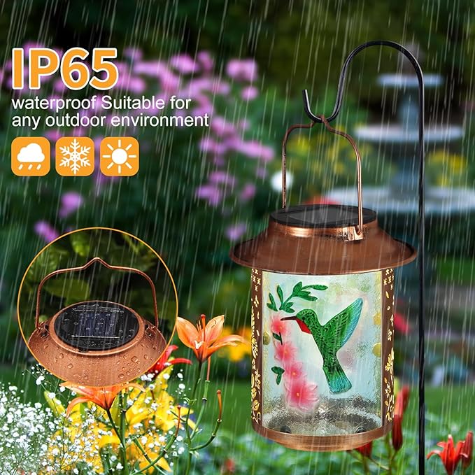 Solar Lanterns Outdoor WaterproofBirthday Gifts for Women Mom Grandma Garden DecorHanging Solar Lights Wall Mount Decorations for YardFront PorchPatioLawn Pathway Landscape(Hummingbird)