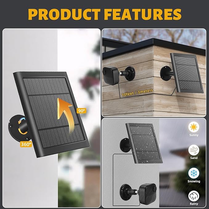 Solar Panel for Blink CameraCompatible with Blink Outdoor 4 (4th Gen) Camera 4W Solar Charging Board Outdoor Camera Solar Charger Equipped with 10 Foot Outdoor Power Cord Adjustable Angle IP65