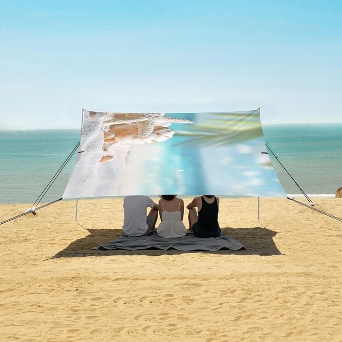 ALAZA Starfish Beach Beach Tent Sun Shelter UPF50+ Protection Beach Shade Canopy w/ 4 Sandbags for Outdoor Camping Fishing Backyard Fun Picnic 10x9 ft