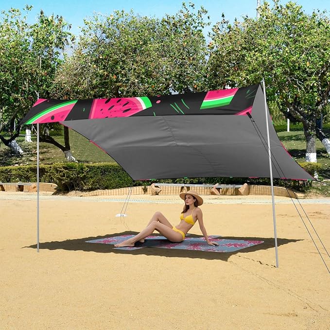 ALAZA Watermelon on Black Beach Tent Sun Shelter Portable Canopy Sunshade for Outdoor Camping Picnics Backyard Fun 10x9 ft