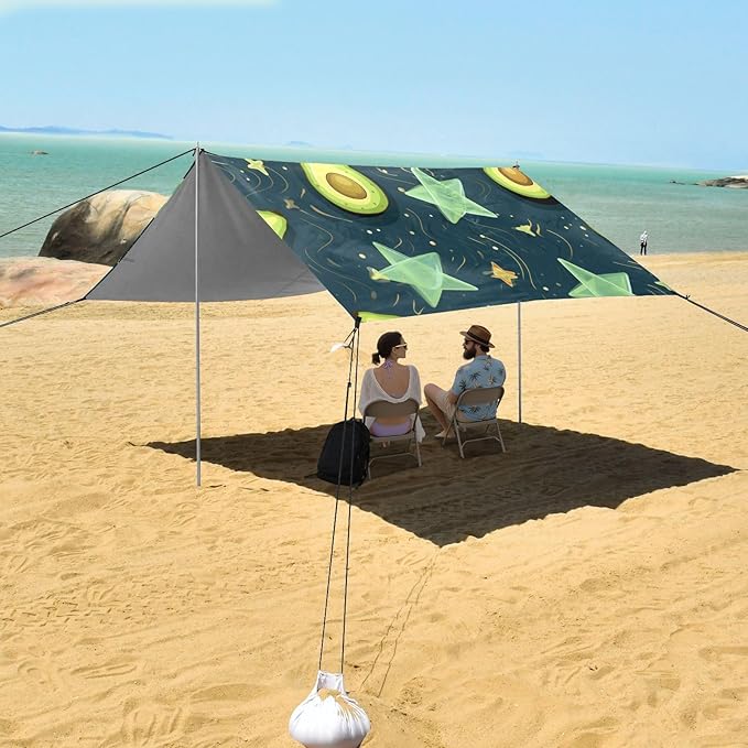 ALAZA Avocado Star Starrry Beach Tent Sun Shelter Portable Canopy Sunshade for Outdoor Camping Picnics Backyard Fun 10x9 ft