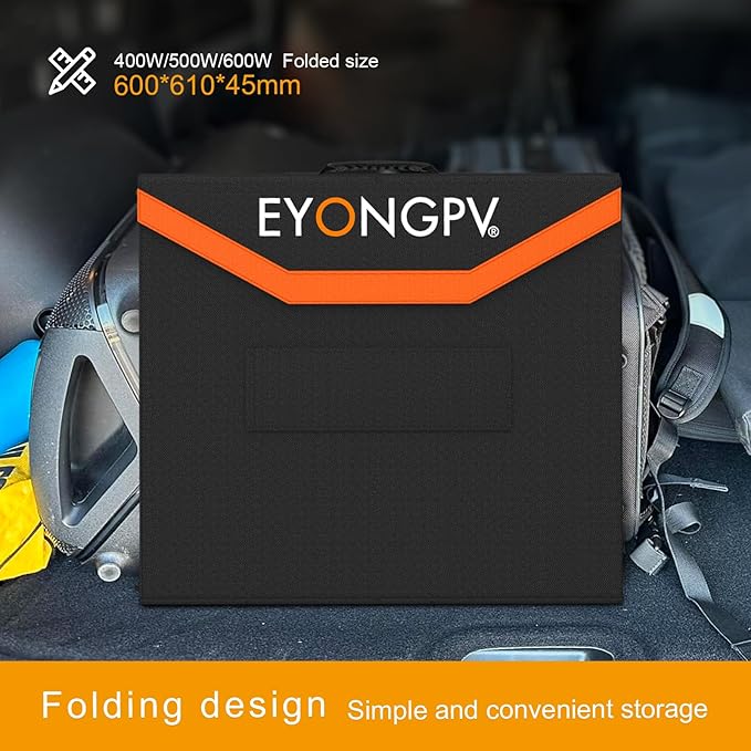 EYONGPV 400W Portable Solar Panel 26% HPBC Cells Foldable Solar Charger 15ft (4.5m) Cable 30A Anderson Output IP65 Waterproof for RV Camping for EcoFlow Anker Jackery Bluetti Power Station