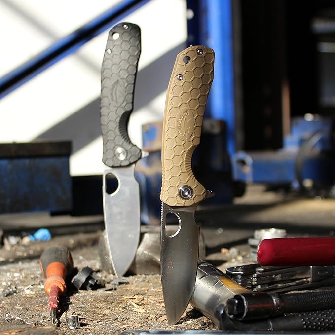 Honey Badger Large Pocket Knife EDC Drop Point Folding Utility Knife 3.6 Steel Blade Reversible Pocket Clip - (3.8oz) Drop Point Large Tan HB1002