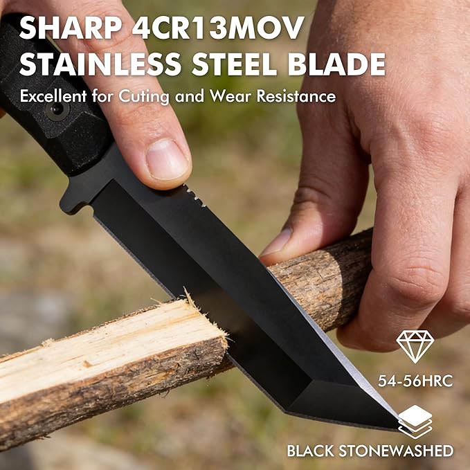 SK1 Fixed Blade Knife with SheathTanto Blade Nylon Fiberglass Handle Full Tang EDC Knives for Outdoor Working Camping Hiking Sruvival