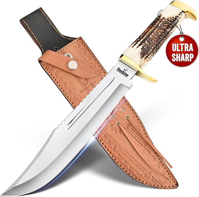 15.5 Hand Made carbon Steel hand forged blade Collectible Bowie Knife Handle Brass clip with (stag horn) (01 stag)