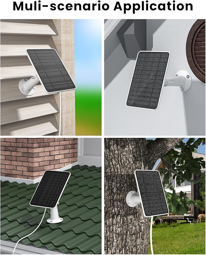 5W Solar Panel Charger Compatible with Arlo Essential 2K Outdoor Camera(2nd Gen)/Essential Outdoor XL(2nd Gen)/Essential Spotlight IP65 Waterproof 10ft USB-C &amp Micro USB Cable &amp Wall Mount 3