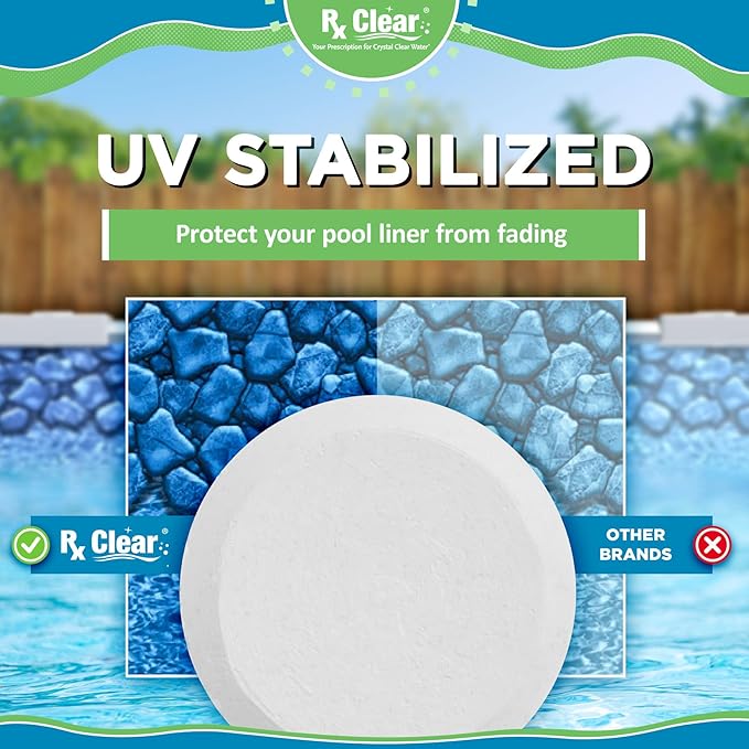 Rx Clear 1 Inch Chlorine Tabs | 25 Pounds | Use Tablets as Bactericide Algaecide &amp Disinfectant in Swimming Pools | Stabilized Long Lasting Slow Dissolving &amp UV Protected